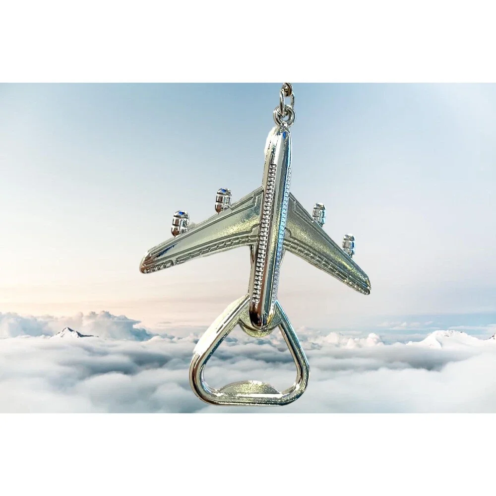 Travel Themed Keychain Bottle Opener - Retro Airplane Design